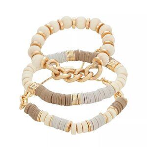 Sonoma Goods For Life Gold Tone Mixed Media 3-Piece Bracelets Set